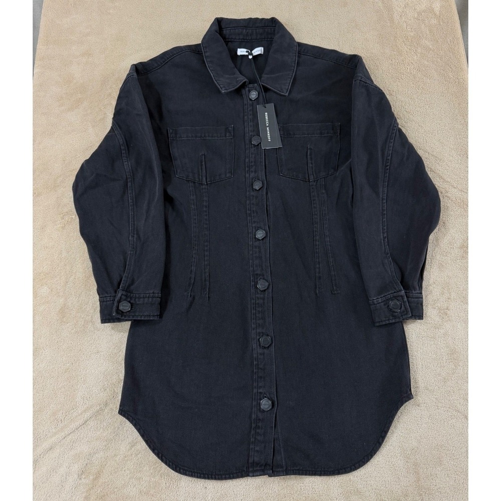 Rebecca Minkoff Florence Denim Dress Womens Size Small True Black Button Up NEW
